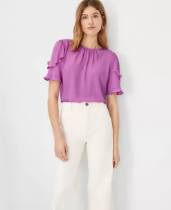 Mixed Media Ruffle Sleeve Top