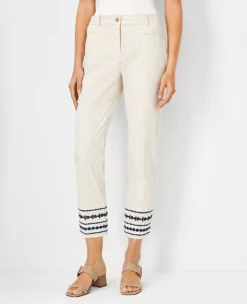 The Cotton Crop Pant In Floral Embroidered Stripe
