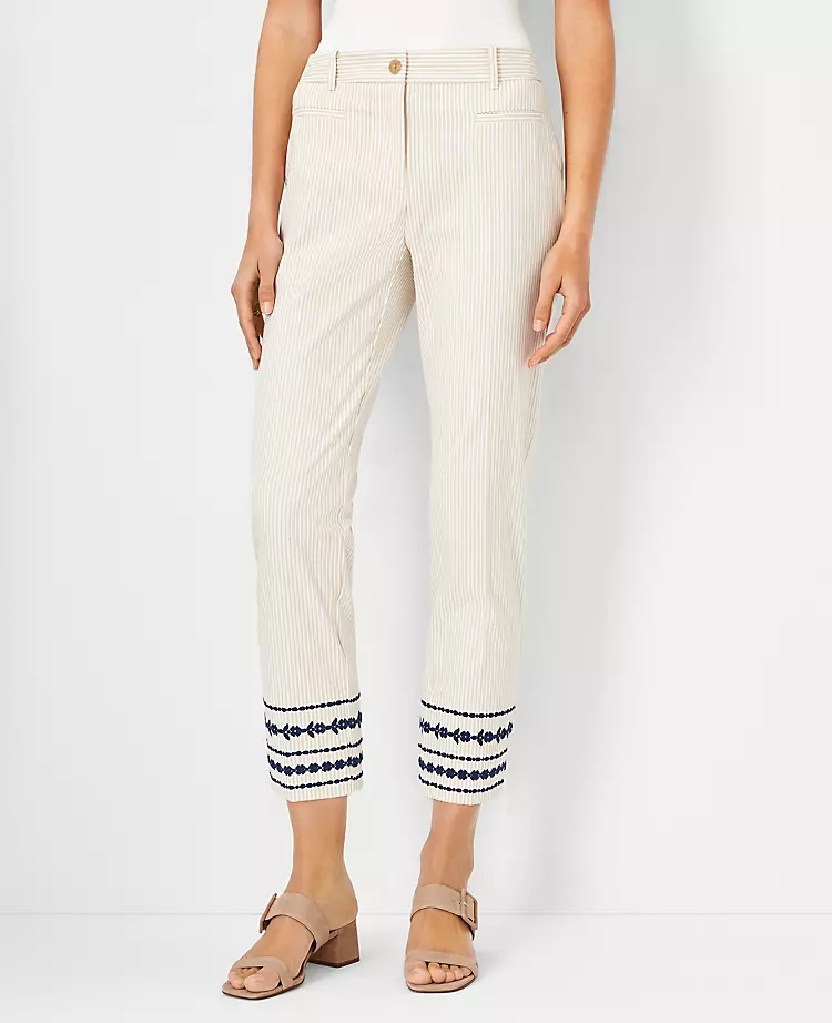 The Cotton Crop Pant In Floral Embroidered Stripe 1 The Cotton Crop Pant In Floral Embroidered Stripe