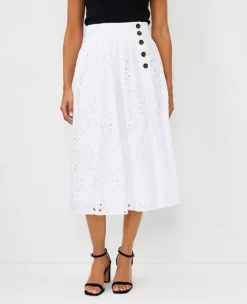 Eyelet Pleated Full Skirt