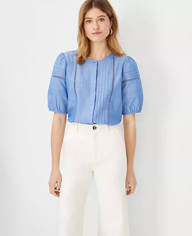 Chambray Pintucked Cutout Top 1 Chambray Pintucked Cutout Top