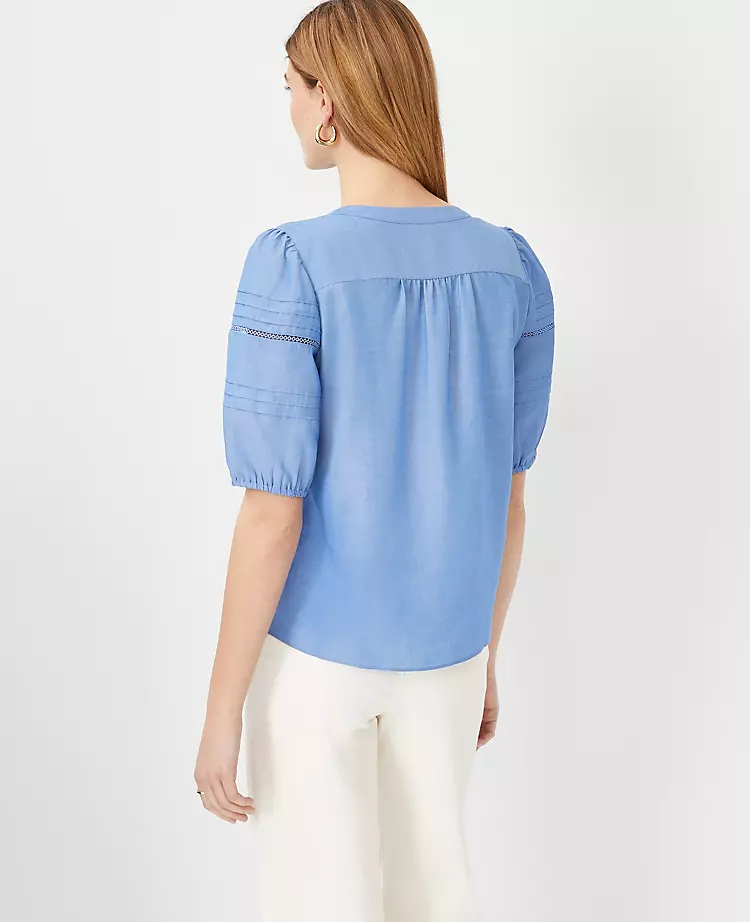 Chambray Pintucked Cutout Top 2 Chambray Pintucked Cutout Top - Image 2