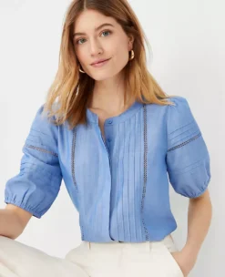 Chambray Pintucked Cutout Top 6 Chambray Pintucked Cutout Top -ChicMeadow Shop 604313 9540 ALT2