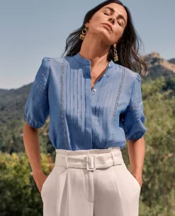 Chambray Pintucked Cutout Top 7 Chambray Pintucked Cutout Top -ChicMeadow Shop 604313 9540 MKTG1