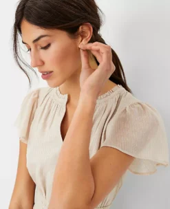 Metallic Stripe Flutter Sleeve Flare Dress -ChicMeadow Shop 604479 7879 ALT2