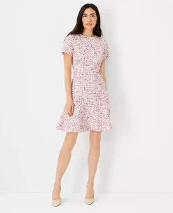 Multicolored Tweed Flounce Dress