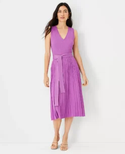 Belted V-Neck Sweater Dress