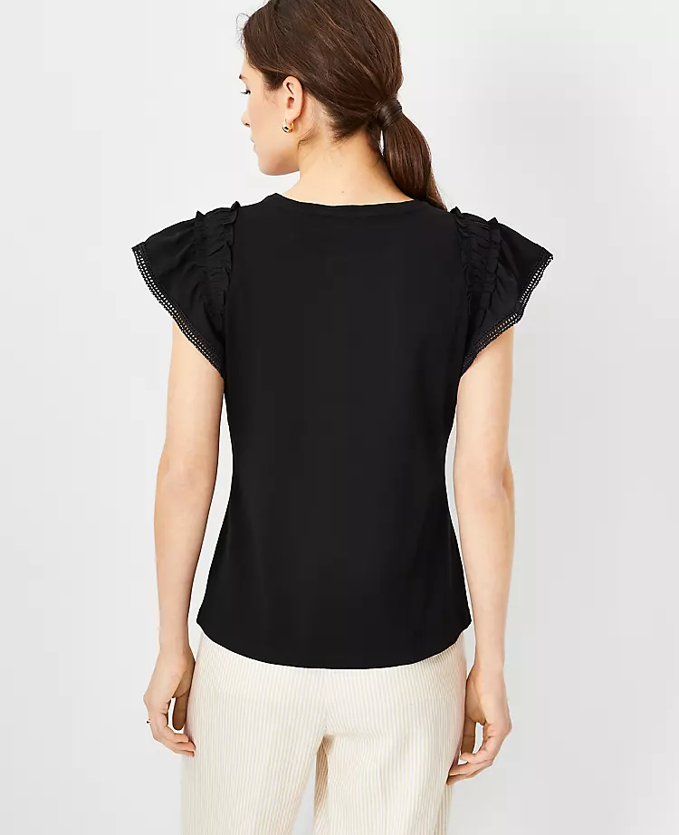 Mixed Media Ruffle Flutter Sleeve Top 2 Mixed Media Ruffle Flutter Sleeve Top - Image 2