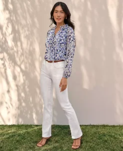 Sculpting Pocket Mid Rise Boot Cut Jeans In White -ChicMeadow Shop 606945 9000 MKTG1