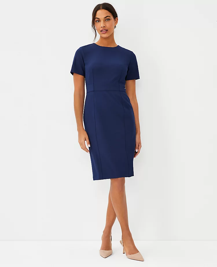 The Short Sleeve Sheath Dress In Bi-Stretch - Curvy Fit 1 The Short Sleeve Sheath Dress In Bi-Stretch - Curvy Fit