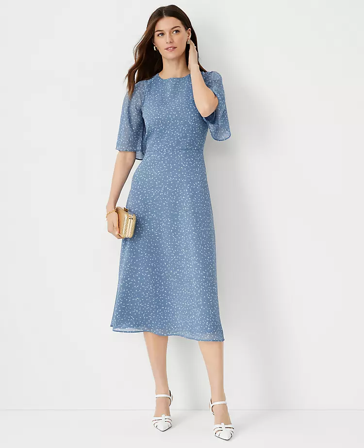 Spotted Flutter Sleeve Midi Dress 1 Spotted Flutter Sleeve Midi Dress
