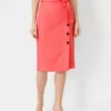 Button Wrap Tie Waist Pencil Skirt
