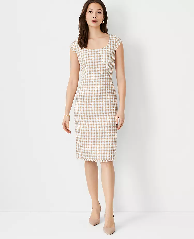 Gingham Tweed Scoop Neck Sheath Dress 1 Gingham Tweed Scoop Neck Sheath Dress