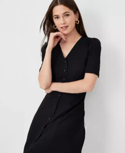 Twill Puff Sleeve Midi Dress -ChicMeadow Shop 607893 2222 ALT2
