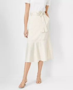 Striped Tie Waist Flounce Midi Skirt