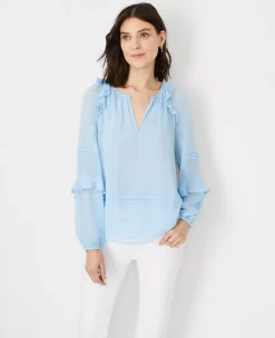 Pintucked Ruffle Sleeve Top -ChicMeadow Shop 608516 018571 ALT2