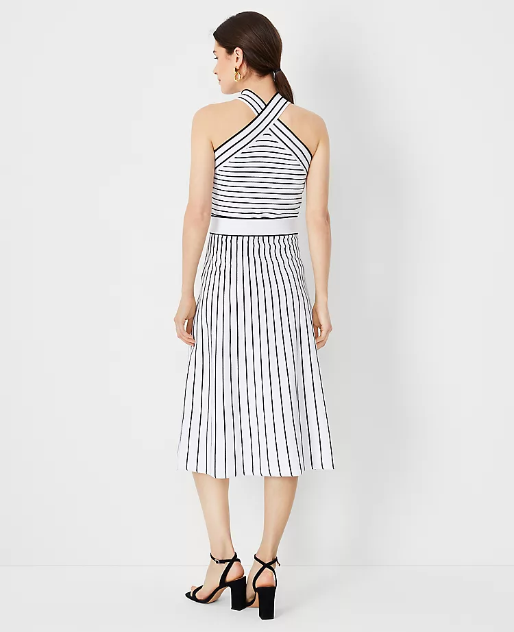 Striped Crossover Halter Sweater Dress 2 Striped Crossover Halter Sweater Dress - Image 2