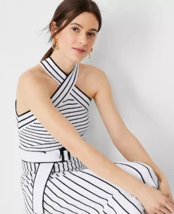 Striped Crossover Halter Sweater Dress 5 Striped Crossover Halter Sweater Dress -ChicMeadow Shop 608589 2222 ALT2