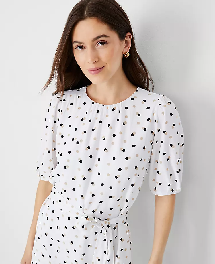 Dotted Shirred Shift Dress 3 Dotted Shirred Shift Dress - Image 3