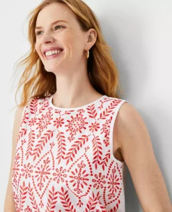 Eyelet Embroidered Mixed Media Shell