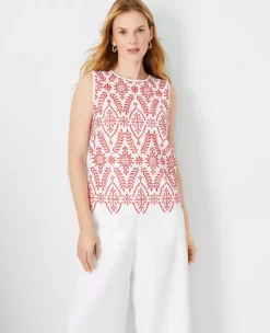 Eyelet Embroidered Mixed Media Shell -ChicMeadow Shop 608858 2570 ALT2