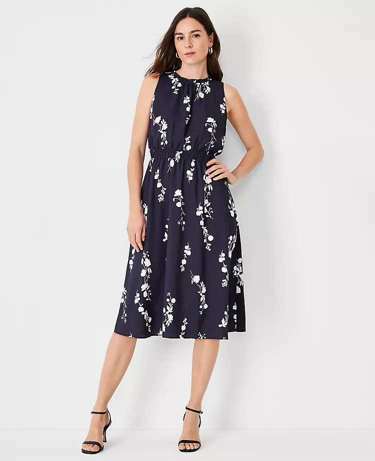 Floral Gathered Sleeveless Flare Dress 1 Floral Gathered Sleeveless Flare Dress