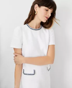 Trimmed Tweed Pocket Shift Dress 5 Trimmed Tweed Pocket Shift Dress -ChicMeadow Shop 609641 9000 ALT2