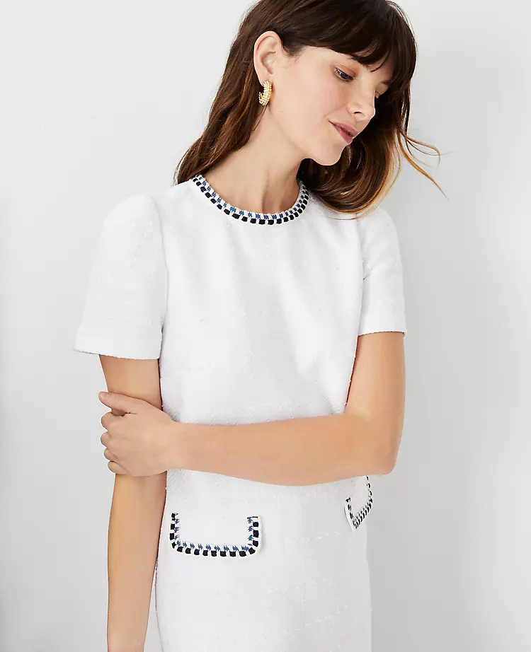 Trimmed Tweed Pocket Shift Dress 3 Trimmed Tweed Pocket Shift Dress - Image 3