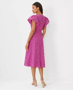 Eyelet Flutter Sleeve Midi Dress -ChicMeadow Shop 609972 8376 ALT1