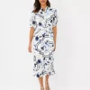 Tile Print Belted Shirtdress