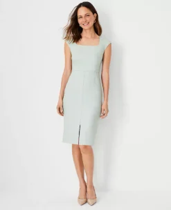 The Scooped Square Neck Sheath Dress In Linen Blend