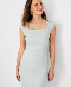 The Scooped Square Neck Sheath Dress In Linen Blend -ChicMeadow Shop 613335 8847 ALT2