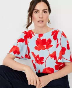 Floral Elbow Sleeve Mixed Media Top -ChicMeadow Shop 613607 018571 ALT2