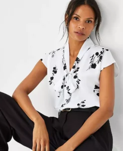 Floral Tie Neck Cap Sleeve Top -ChicMeadow Shop 613726 9000 ALT2