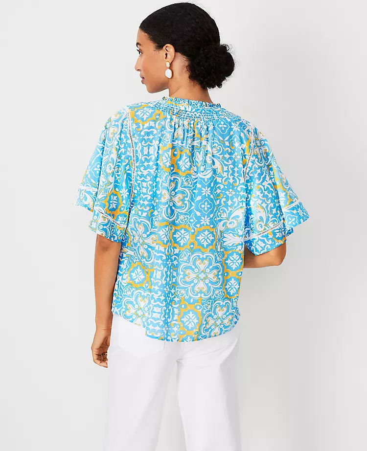 Tile Print Cutout Flutter Sleeve Top 2 Tile Print Cutout Flutter Sleeve Top - Image 2