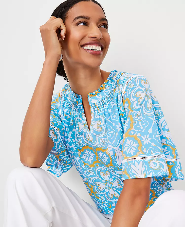 Tile Print Cutout Flutter Sleeve Top 3 Tile Print Cutout Flutter Sleeve Top - Image 3