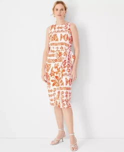 Botanical Tie Waist Sheath Dress