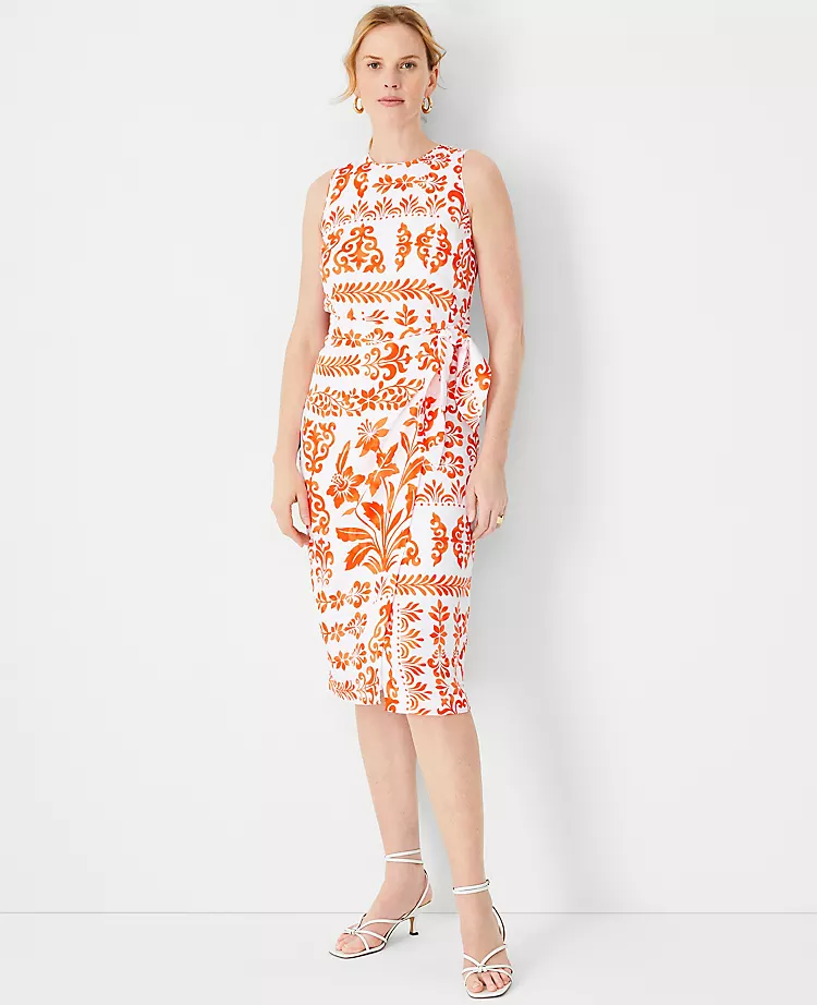 Botanical Tie Waist Sheath Dress 1 Botanical Tie Waist Sheath Dress