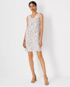 Multicolored Tweed Double V Shift Dress