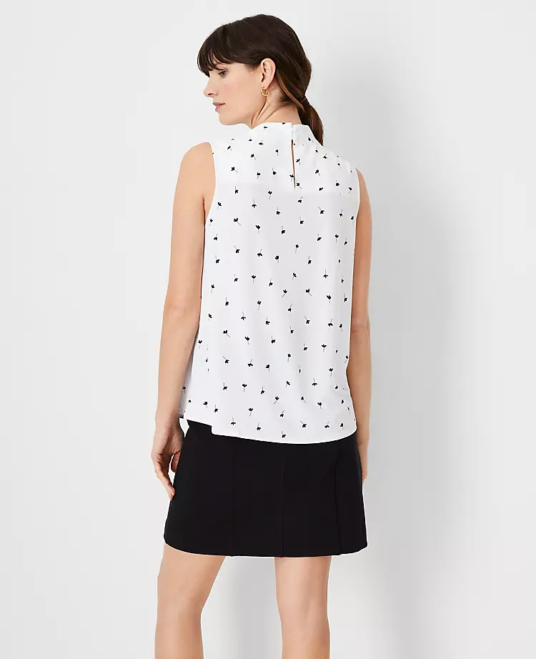 Floral Asymmetrical Tie Neck Mixed Media Shell 2 Floral Asymmetrical Tie Neck Mixed Media Shell - Image 2