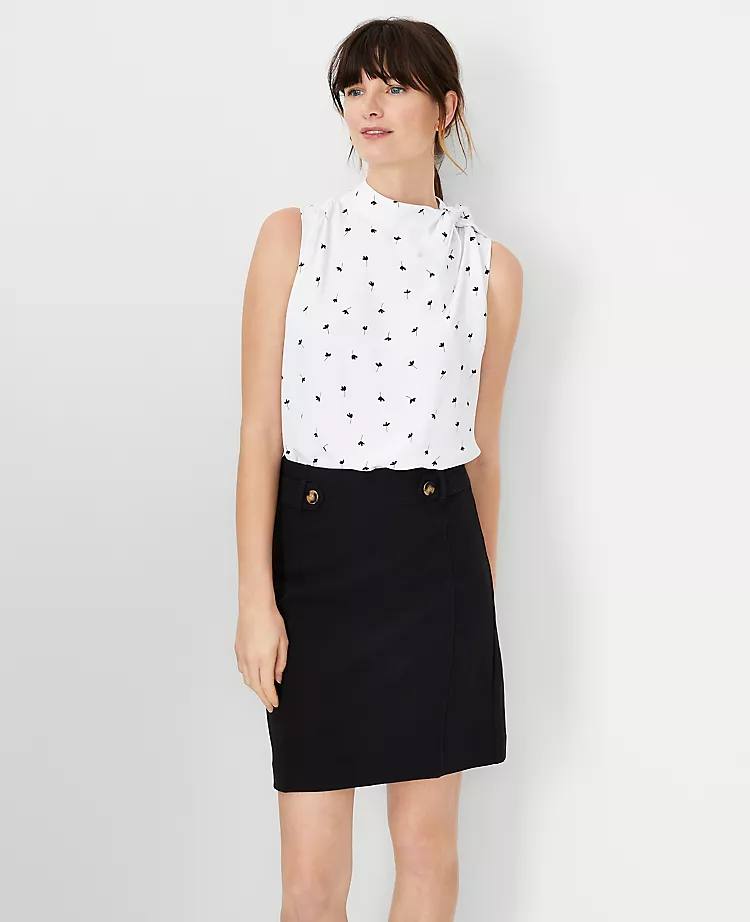 Floral Asymmetrical Tie Neck Mixed Media Shell 3 Floral Asymmetrical Tie Neck Mixed Media Shell - Image 3