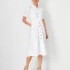 Linen Blend Puff Sleeve Pocket Shirtdress