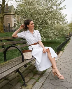 Linen Blend Puff Sleeve Pocket Shirtdress -ChicMeadow Shop 614213 9000 MKTG1