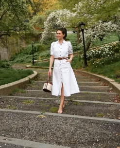 Linen Blend Puff Sleeve Pocket Shirtdress -ChicMeadow Shop 614213 9000 MKTG2