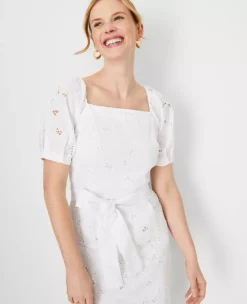 Floral Eyelet Puff Sleeve Sheath Dress -ChicMeadow Shop 616096 9000 ALT2